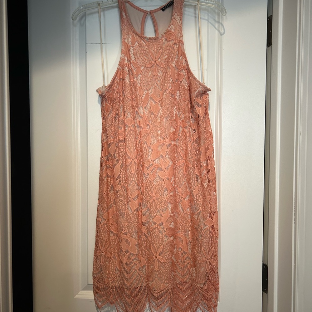 Pink Halter Sleeveless Mini Sundress for Wedding Guest